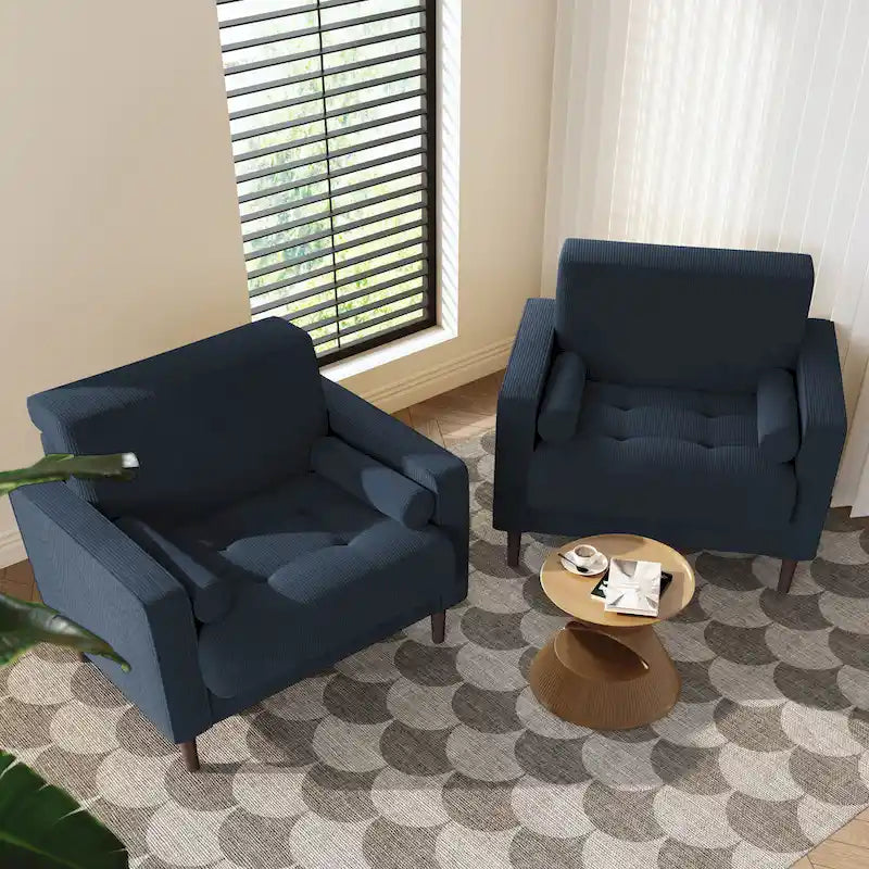 Fauteuil d'appoint en velours côtelé Mid-Century avec coussin cylindrique et pieds en bois