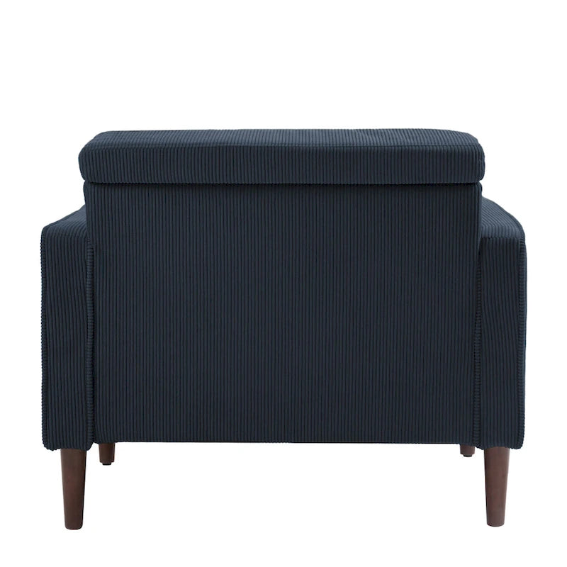 Fauteuil d'appoint en velours côtelé Mid-Century avec coussin cylindrique et pieds en bois