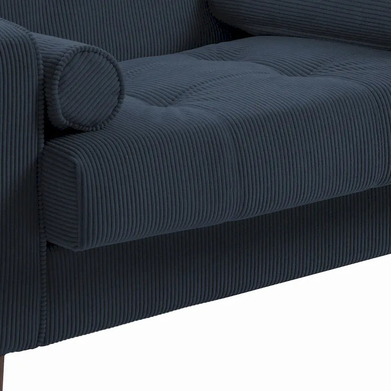 Fauteuil d'appoint en velours côtelé Mid-Century avec coussin cylindrique et pieds en bois