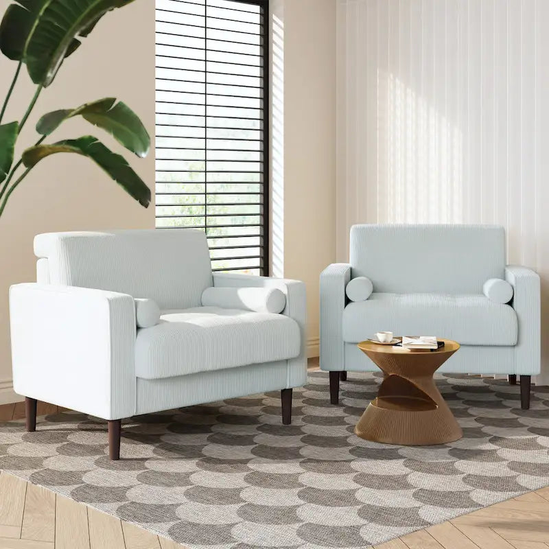 Fauteuil d'appoint en velours côtelé Mid-Century avec coussin cylindrique et pieds en bois