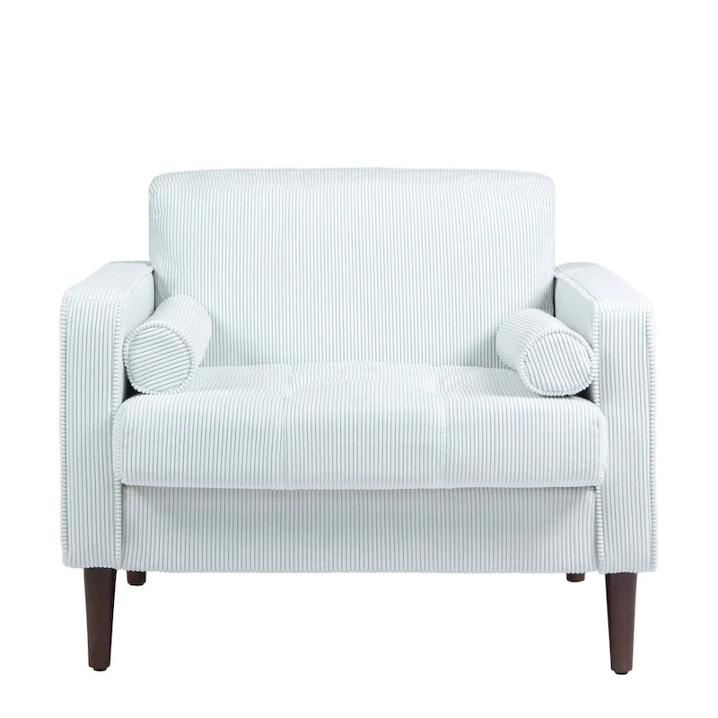 Fauteuil d'appoint en velours côtelé Mid-Century avec coussin cylindrique et pieds en bois