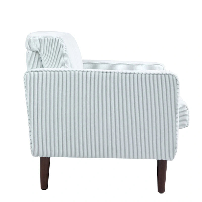 Fauteuil d'appoint en velours côtelé Mid-Century avec coussin cylindrique et pieds en bois