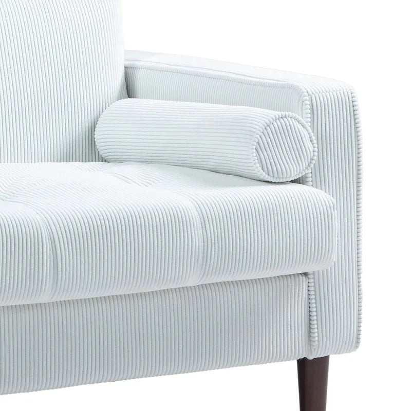 Fauteuil d'appoint en velours côtelé Mid-Century avec coussin cylindrique et pieds en bois