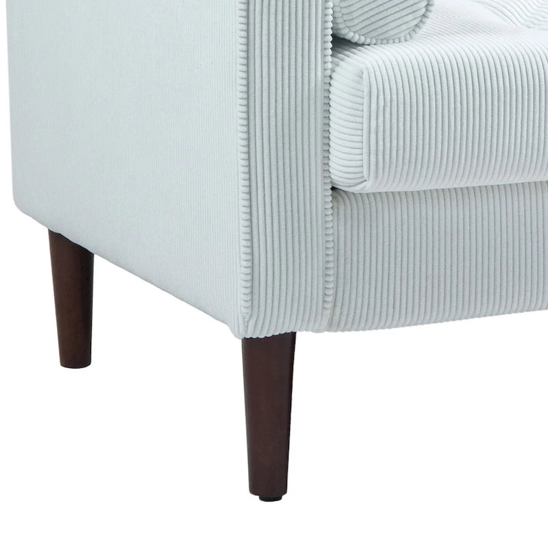 Fauteuil d'appoint en velours côtelé Mid-Century avec coussin cylindrique et pieds en bois