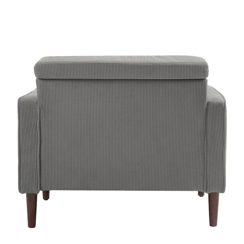 Fauteuil d'appoint en velours côtelé Mid-Century avec coussin cylindrique et pieds en bois