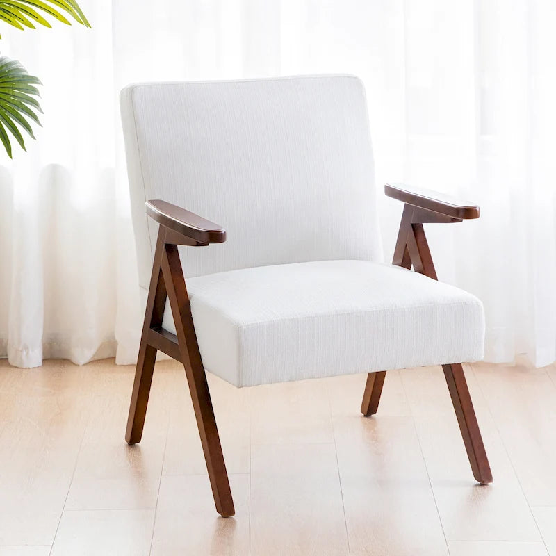 Fauteuil d'appoint rembourré du milieu du siècle avec cadre en bois massif, gris, blanc, bleu
