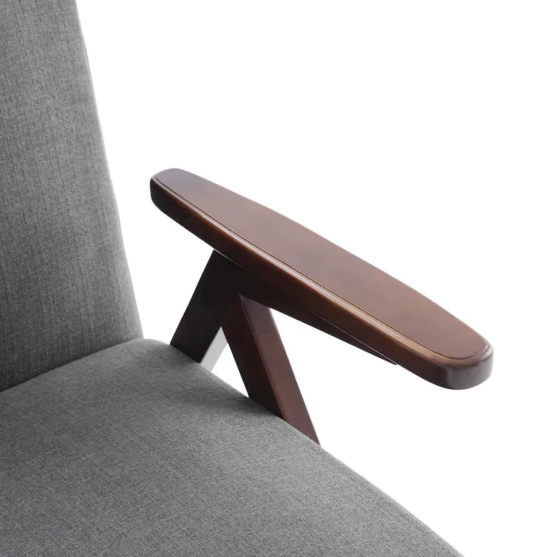 Fauteuil d'appoint rembourré du milieu du siècle avec cadre en bois massif, gris, blanc, bleu