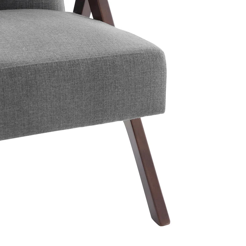 Fauteuil d'appoint rembourré du milieu du siècle avec cadre en bois massif, gris, blanc, bleu