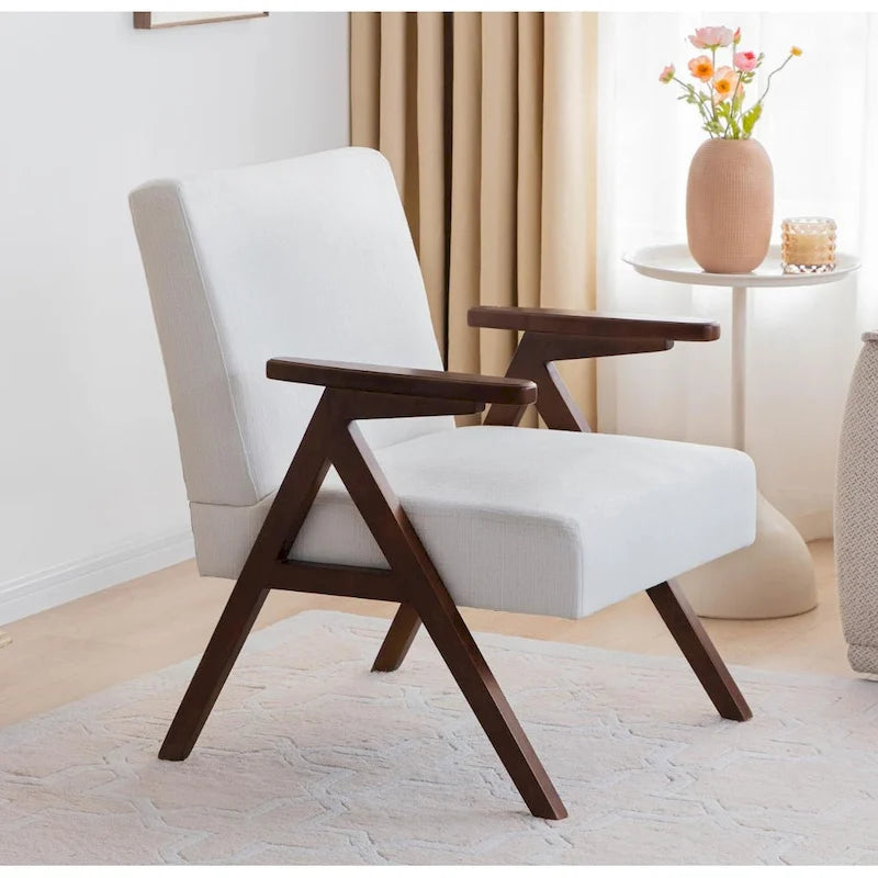 Fauteuil d'appoint rembourré du milieu du siècle avec cadre en bois massif, gris, blanc, bleu