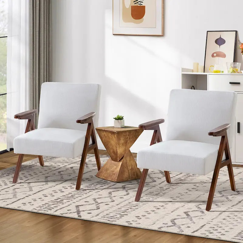 Fauteuil d'appoint rembourré du milieu du siècle avec cadre en bois massif, gris, blanc, bleu