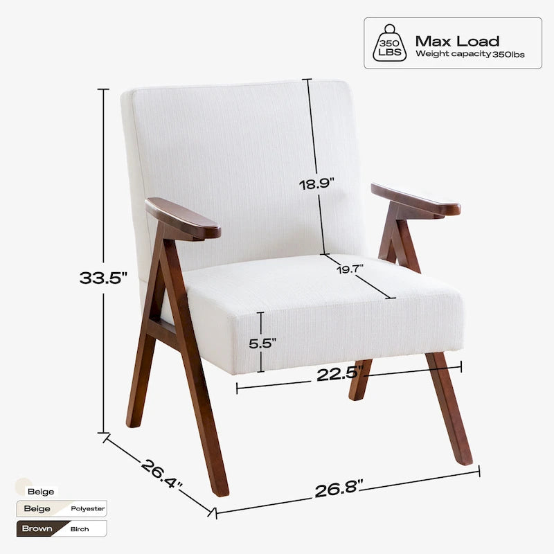 Fauteuil d'appoint rembourré du milieu du siècle avec cadre en bois massif, gris, blanc, bleu