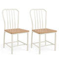 Chaise de salle à manger en métal blanc à dossier fuseau avec assise en bois naturel