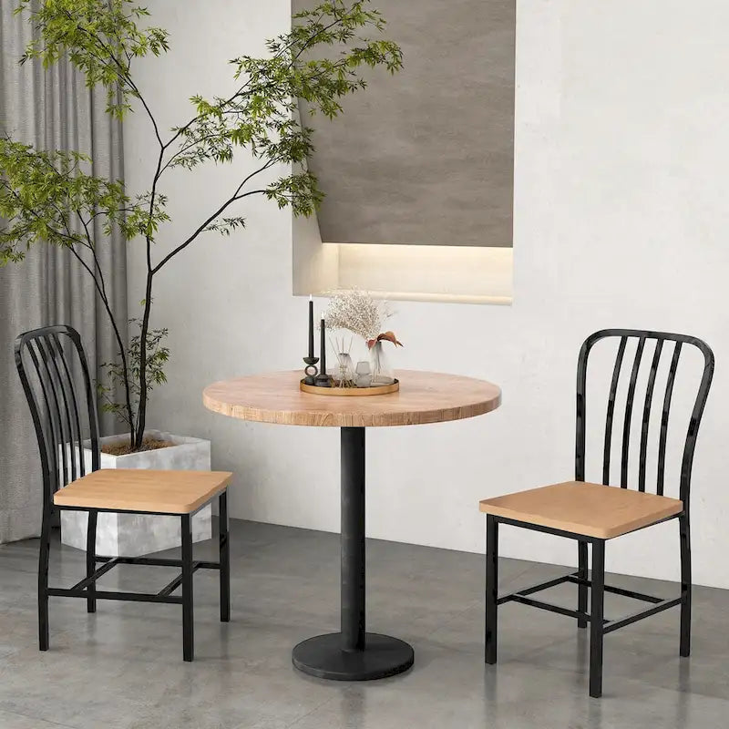 Chaise de salle à manger en métal blanc à dossier fuseau avec assise en bois naturel