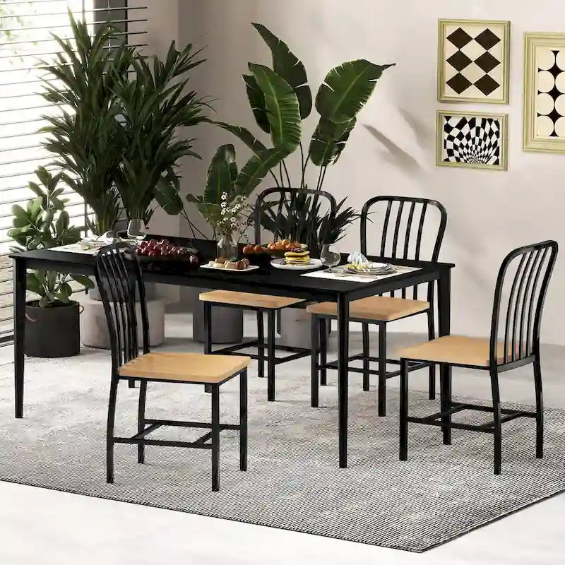 Chaise de salle à manger en métal blanc à dossier fuseau avec assise en bois naturel