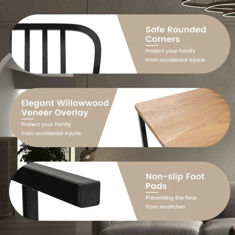 Chaise de salle à manger en métal blanc à dossier fuseau avec assise en bois naturel
