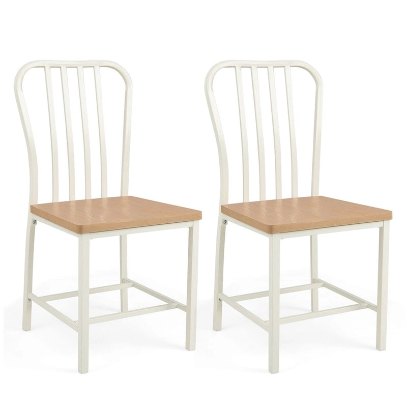 Chaise de salle à manger en métal blanc à dossier fuseau avec assise en bois naturel