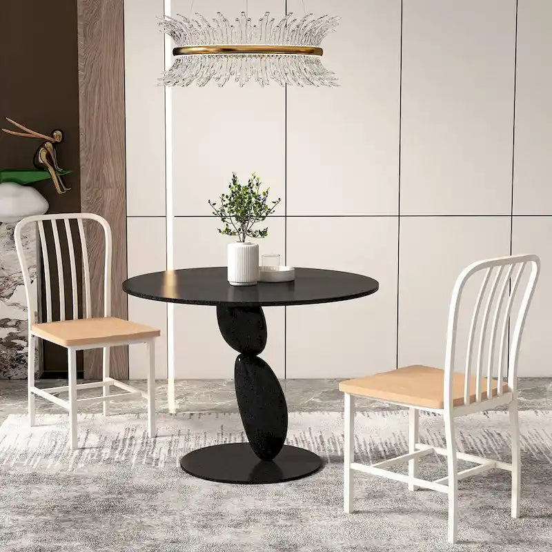 Chaise de salle à manger en métal blanc à dossier fuseau avec assise en bois naturel