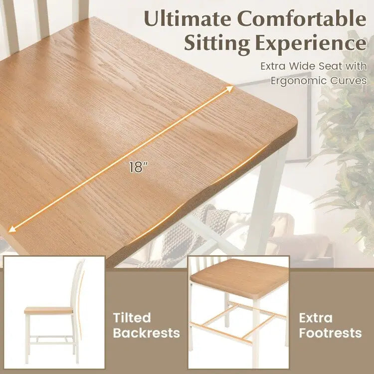 Chaise de salle à manger en métal blanc à dossier fuseau avec assise en bois naturel