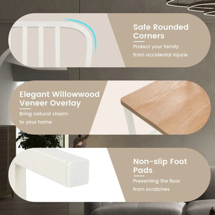 Chaise de salle à manger en métal blanc à dossier fuseau avec assise en bois naturel