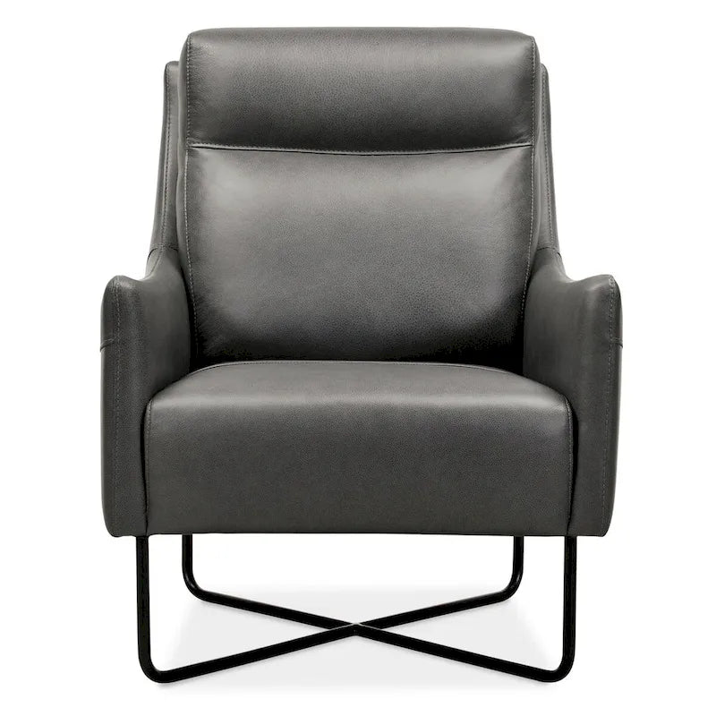 Fauteuil d'appoint en cuir semi-aniline gris avec piètement en métal noir