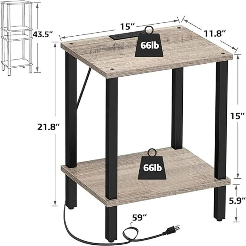 Table d'appoint moderne à 2 niveaux avec station de charge intégrée Marron Noir