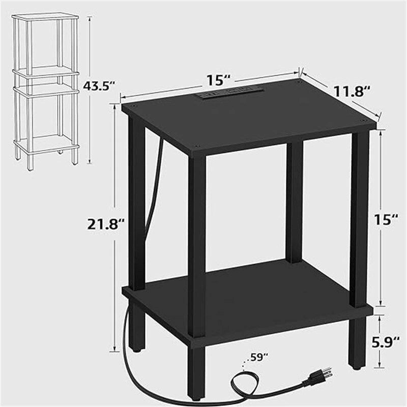 Table d'appoint moderne à 2 niveaux avec station de charge intégrée Marron Noir