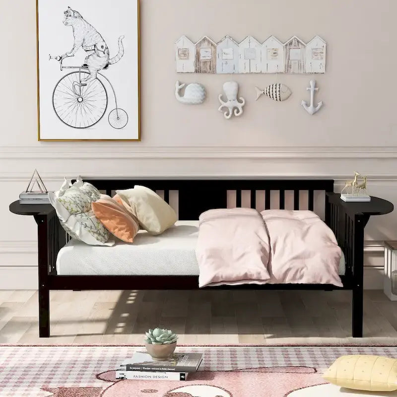 Cadre de lit de repos en bois expresso avec table d'appoint et support à lattes