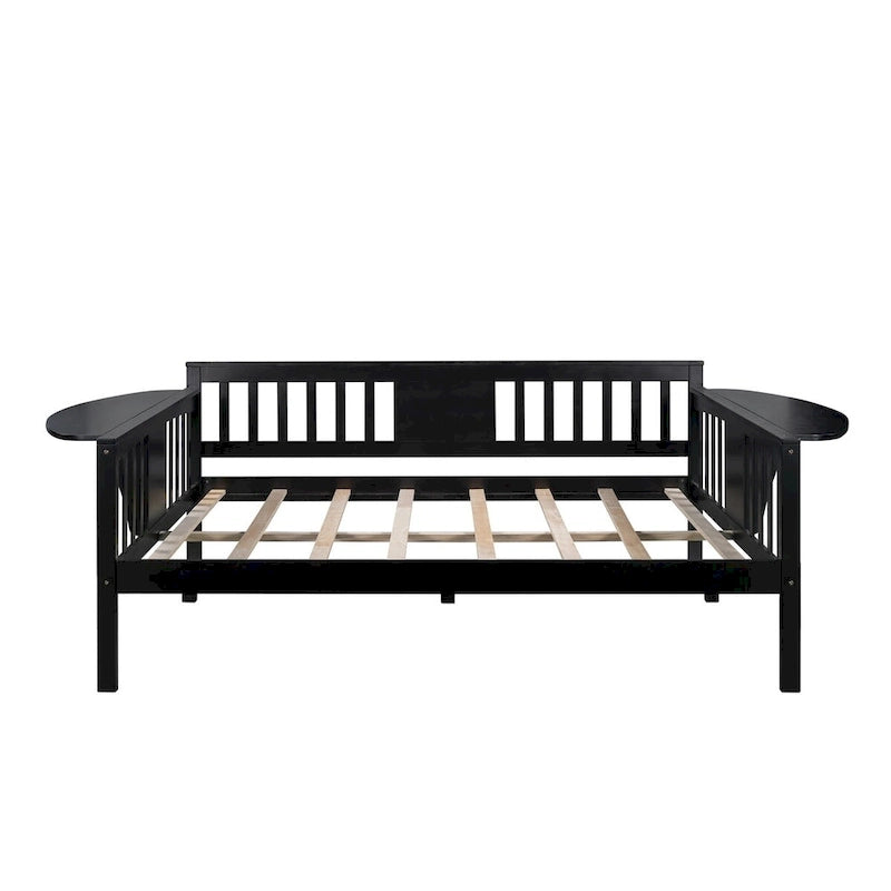 Cadre de lit de repos en bois expresso avec table d'appoint et support à lattes