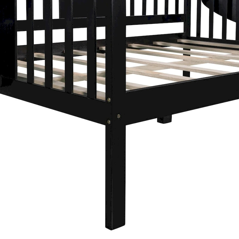Cadre de lit de repos en bois expresso avec table d'appoint et support à lattes