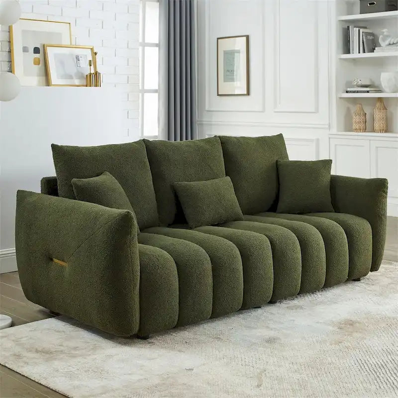 Canapé en tissu Teddy Beige Vert Noir en Velours pour Salon