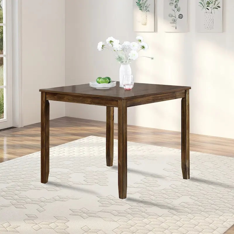 Table à manger carrée en bois massif pour quatre avec pieds fuselés Noyer Gris