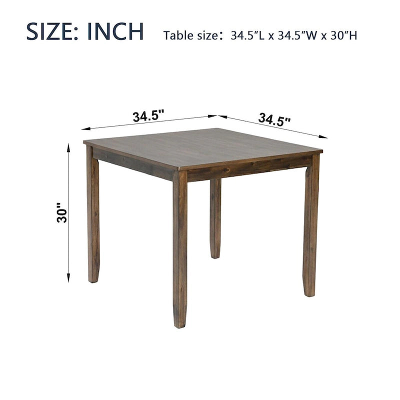 Table à manger carrée en bois massif pour quatre avec pieds fuselés Noyer Gris