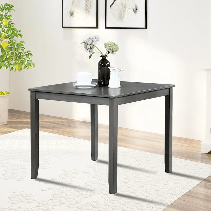 Table à manger carrée en bois massif pour quatre avec pieds fuselés Noyer Gris