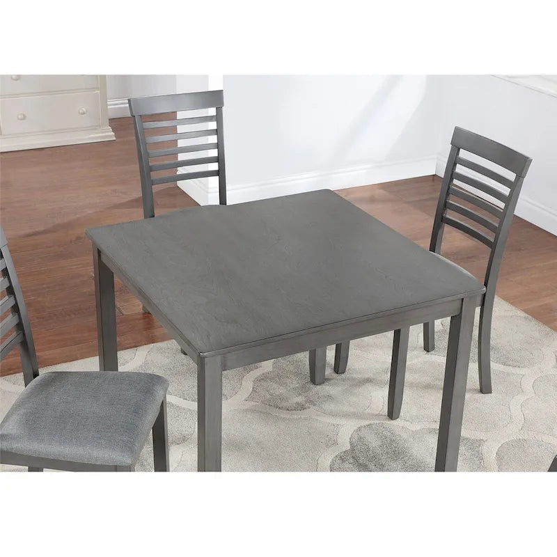 Table à manger carrée en bois massif pour quatre avec pieds fuselés Noyer Gris