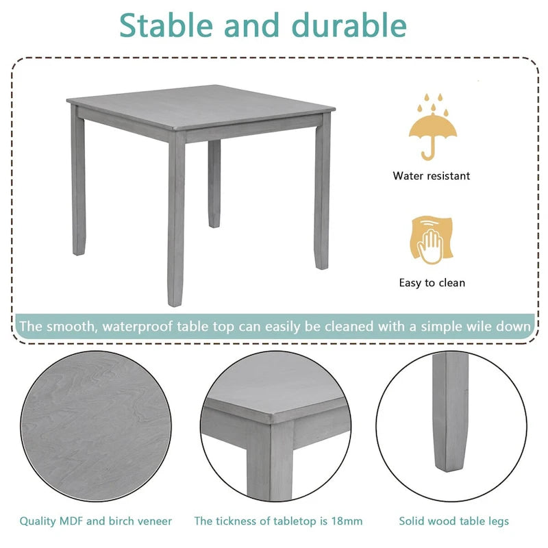 Table à manger carrée en bois massif pour quatre avec pieds fuselés Noyer Gris