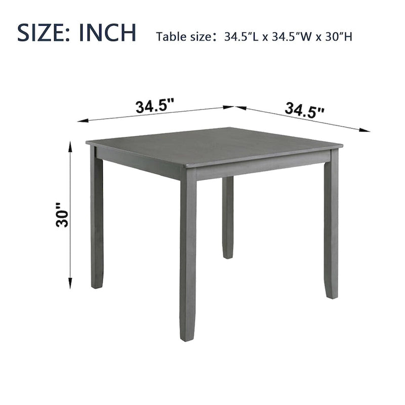 Table à manger carrée en bois massif pour quatre avec pieds fuselés Noyer Gris
