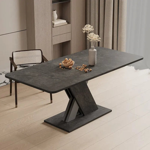 Table de salle à manger extensible marron foncé avec piétement géométrique en X