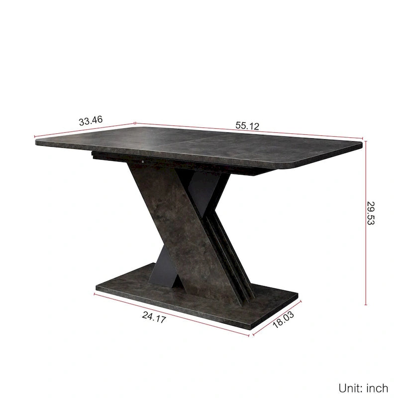 Table de salle à manger extensible marron foncé avec piétement géométrique en X