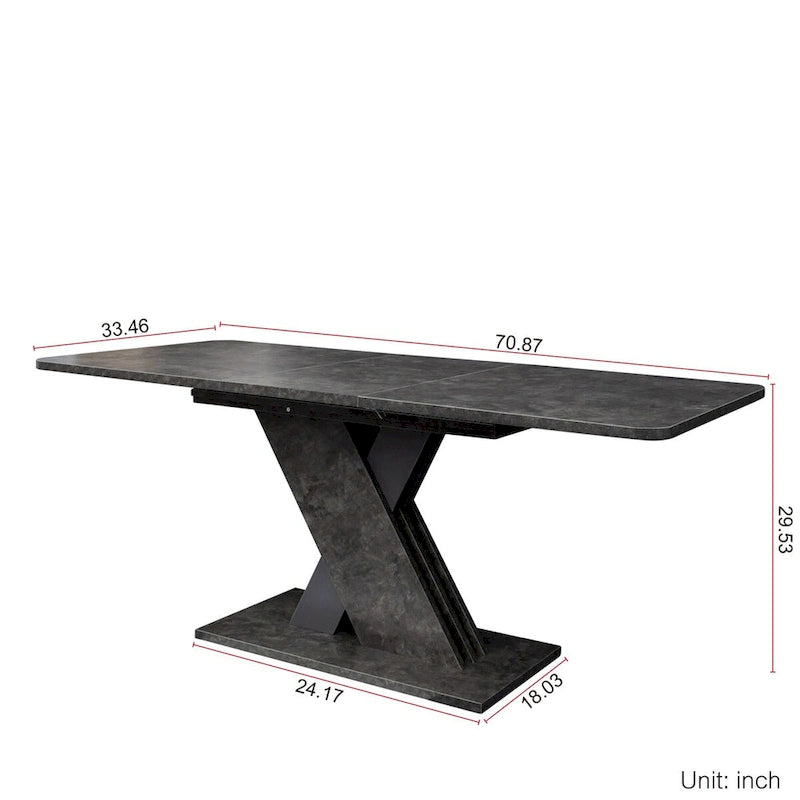 Table de salle à manger extensible marron foncé avec piétement géométrique en X