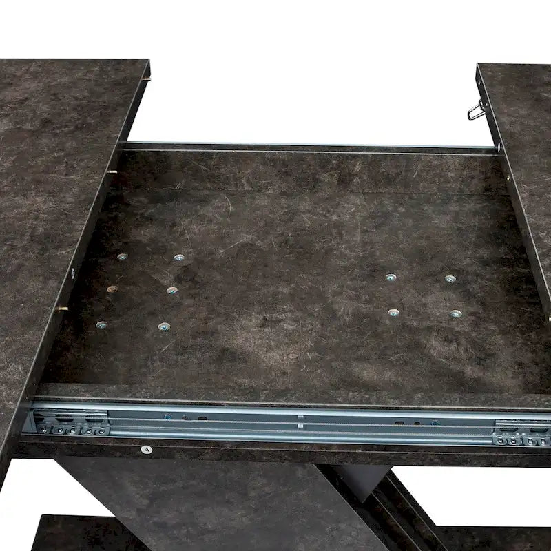 Table de salle à manger extensible marron foncé avec piétement géométrique en X