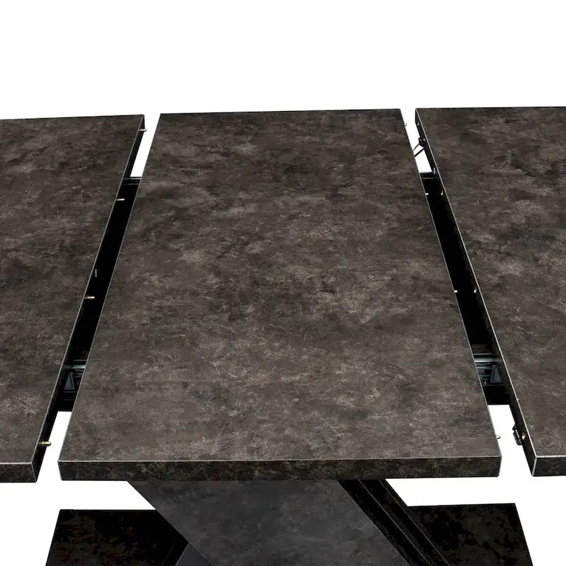 Table de salle à manger extensible marron foncé avec piétement géométrique en X