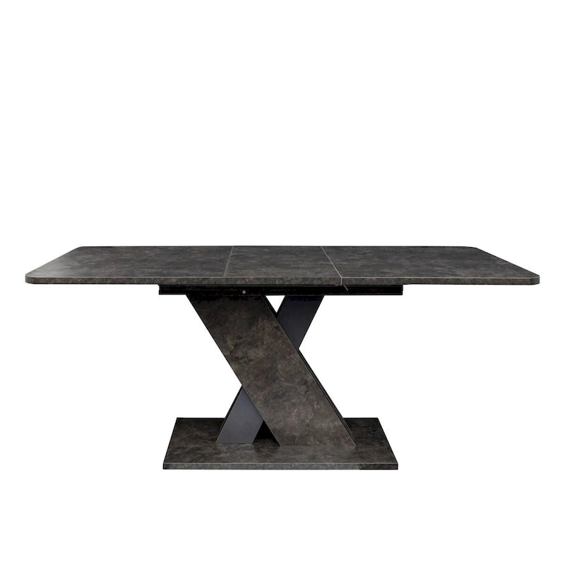 Table de salle à manger extensible marron foncé avec piétement géométrique en X