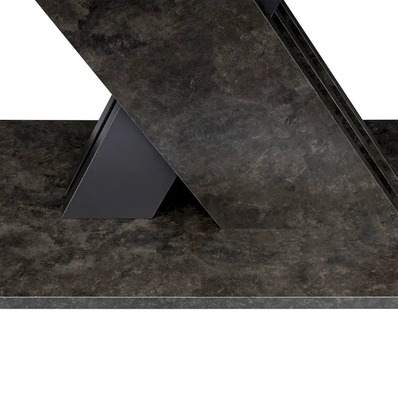 Table de salle à manger extensible marron foncé avec piétement géométrique en X