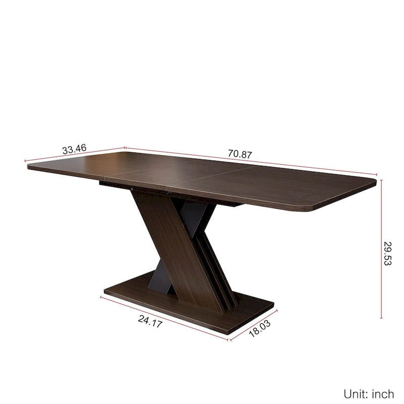 Table de salle à manger extensible marron foncé avec piétement géométrique en X