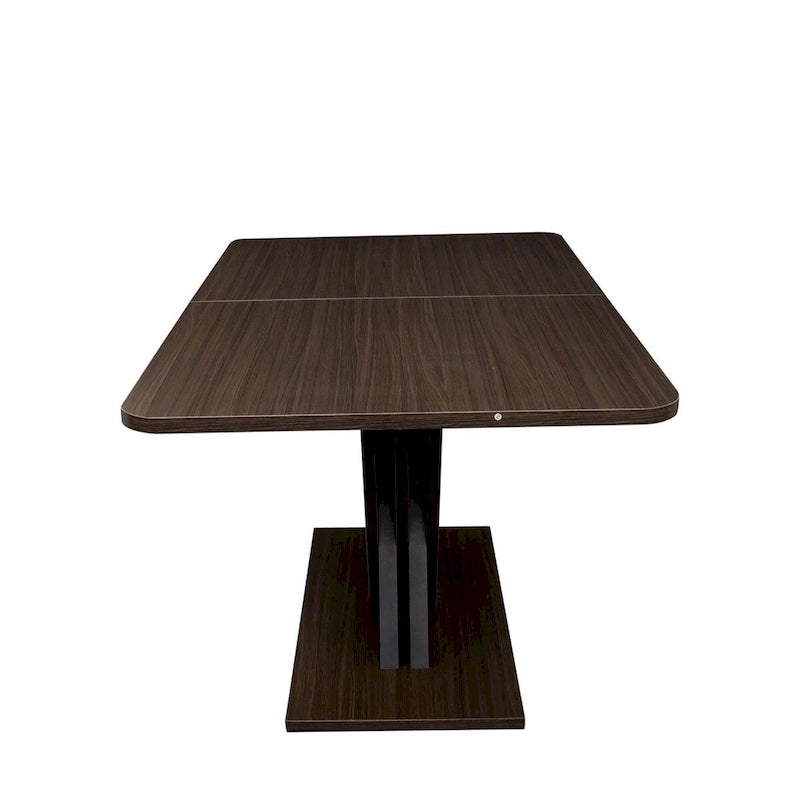 Table de salle à manger extensible marron foncé avec piétement géométrique en X