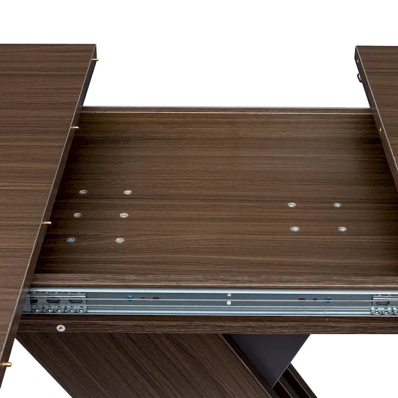 Table de salle à manger extensible marron foncé avec piétement géométrique en X
