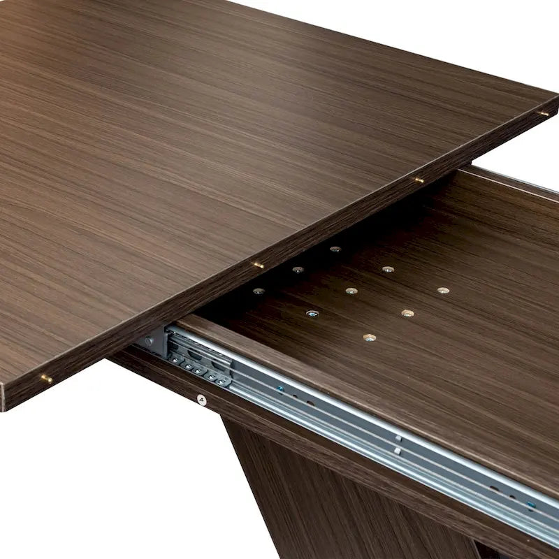 Table de salle à manger extensible marron foncé avec piétement géométrique en X