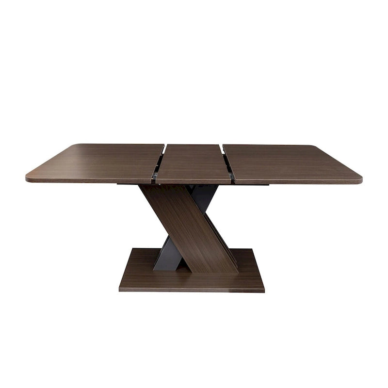 Table de salle à manger extensible marron foncé avec piétement géométrique en X