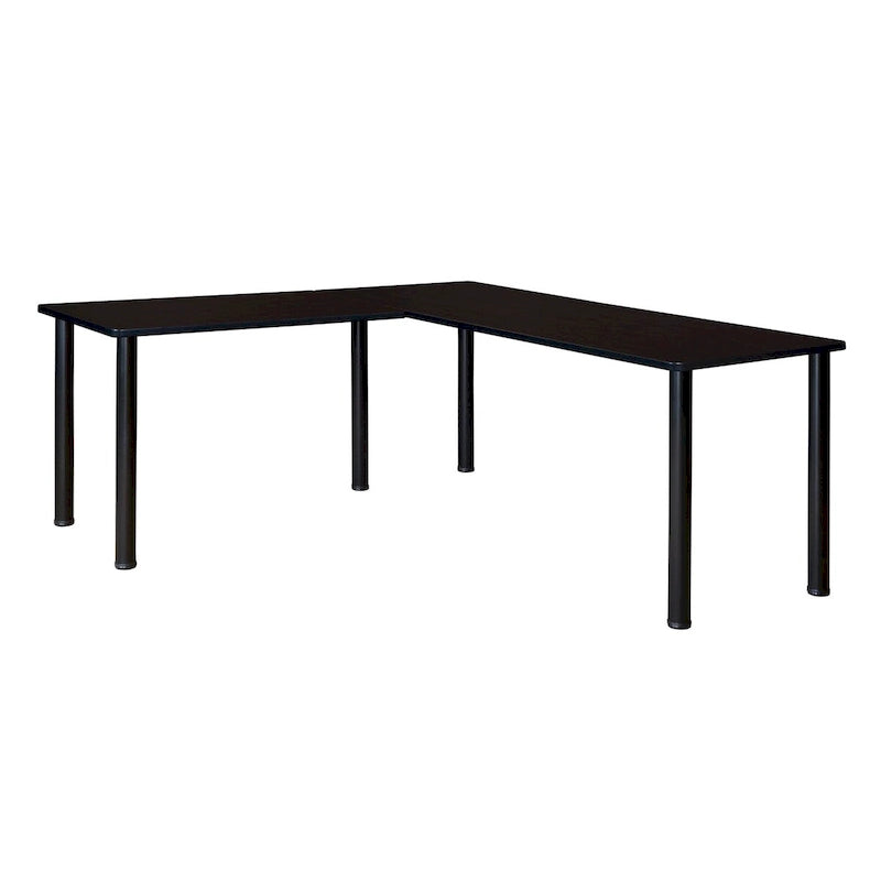 Bureau d'angle en L avec retour et pieds ronds en métal