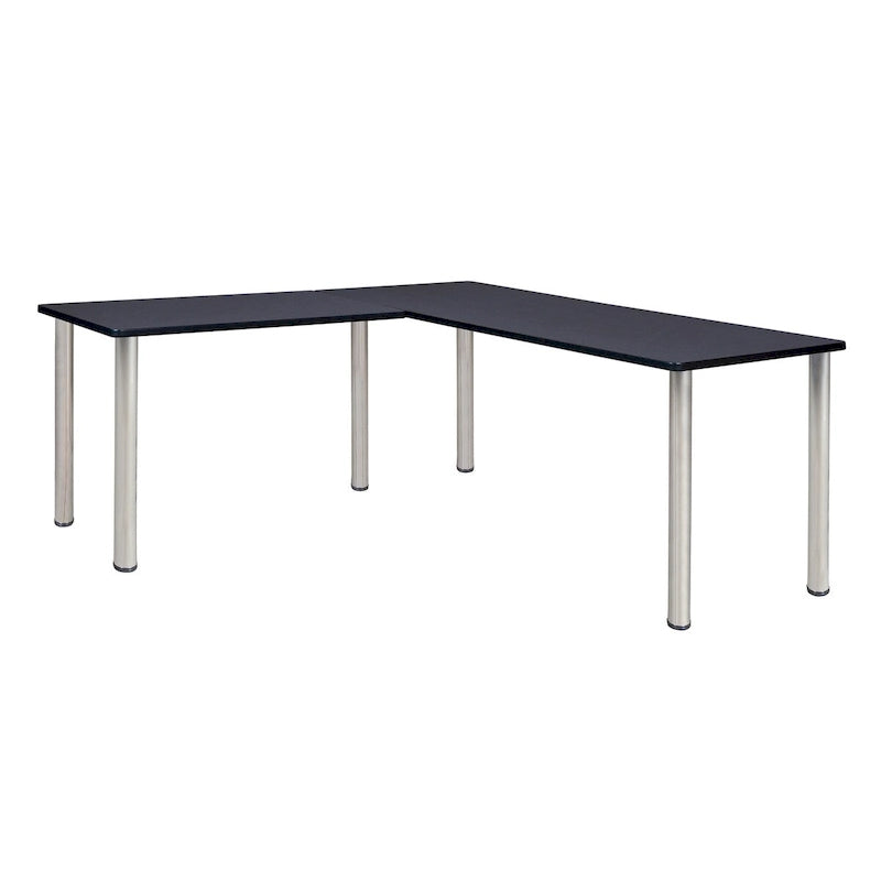 Bureau d'angle en L avec retour et pieds ronds en métal